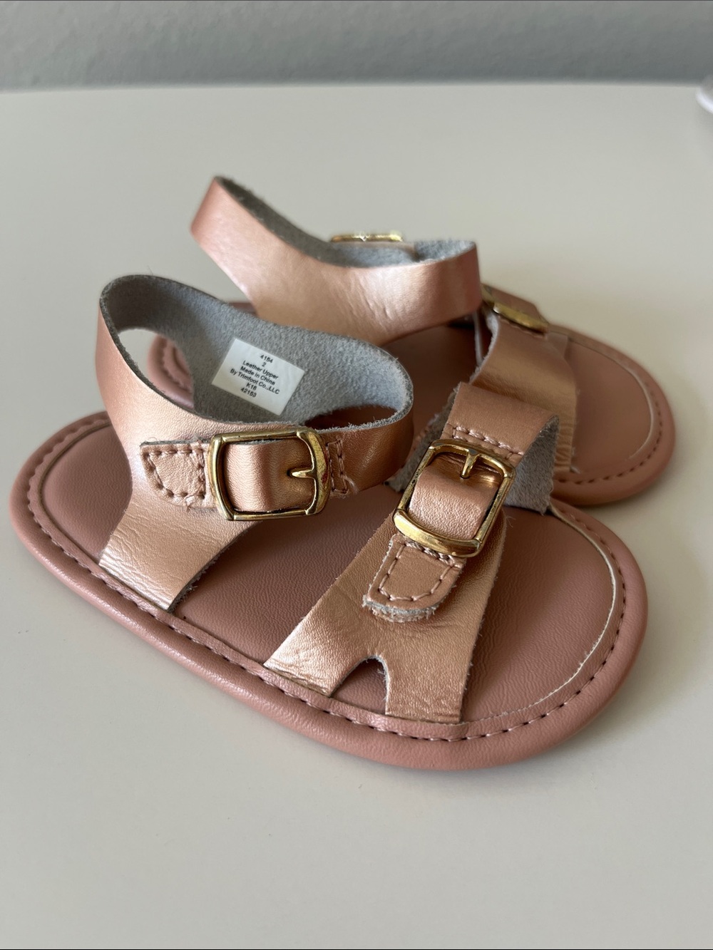 Rose Metallic Baby Sandals with Gold Buckles, Size 2 🌹